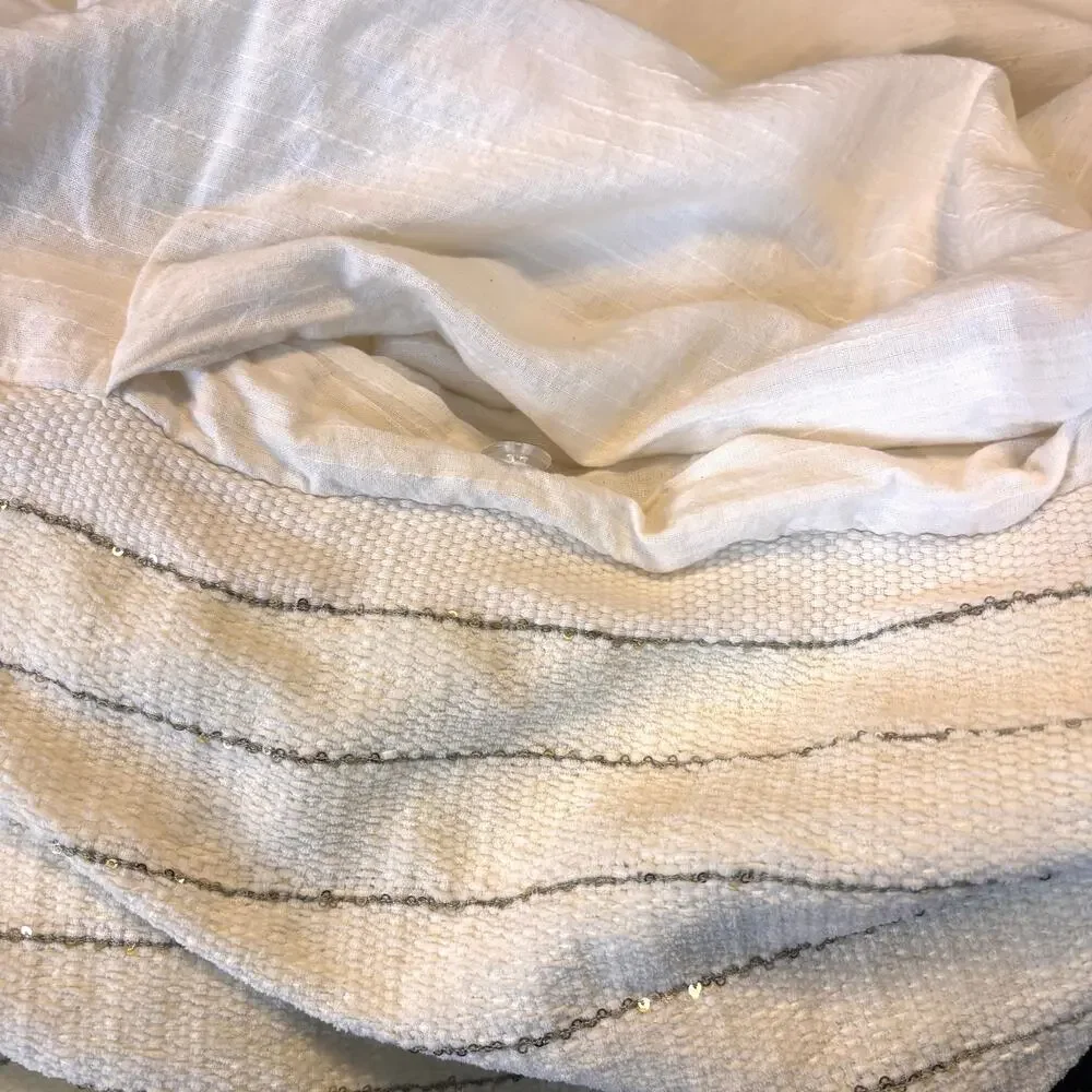 Anthropologie Woven Koseling Striped Duvet Queen Cream, Gold